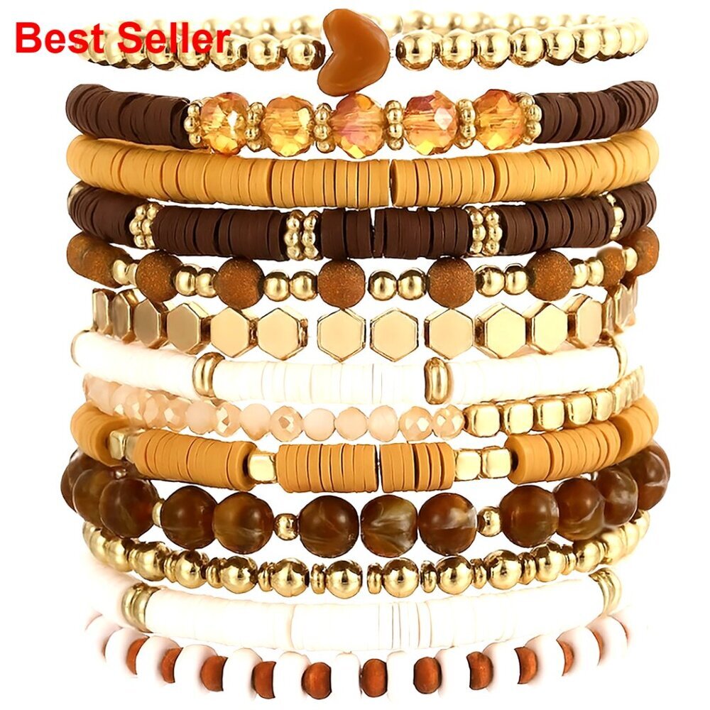 Heishi Clay Beaded Stretch Bracelets, Stackable Boho Jewelry